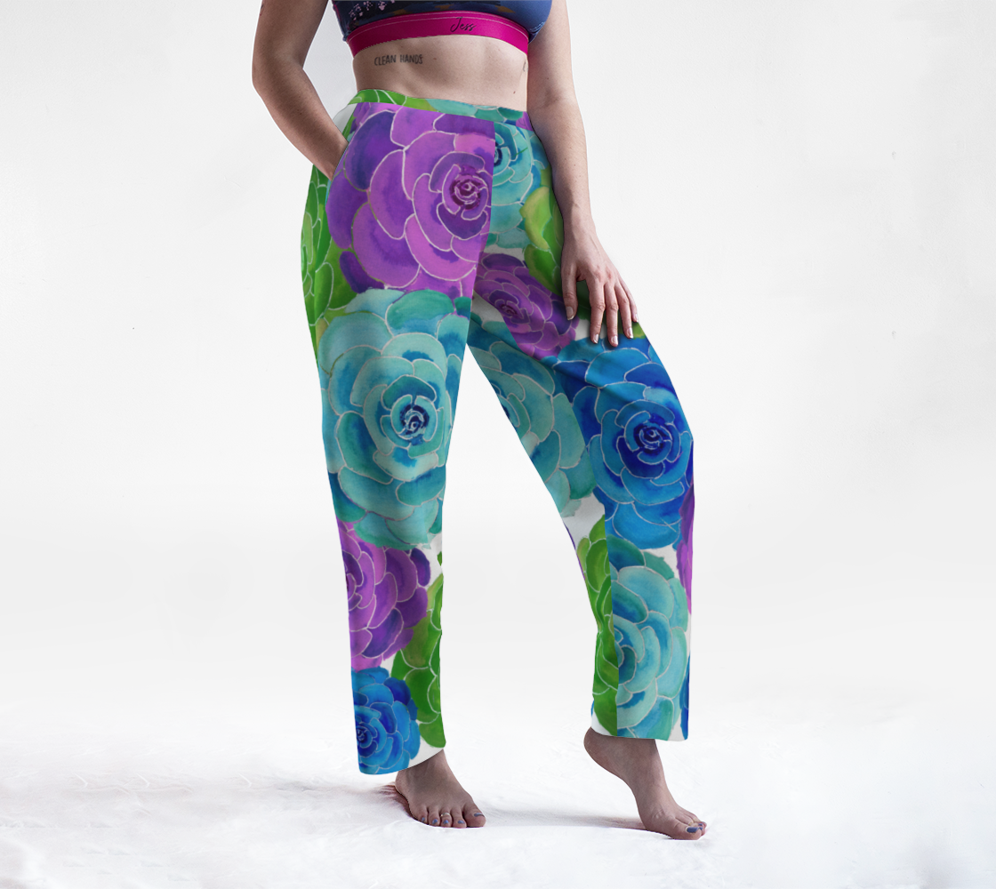 Aperçu de Colorful Succulents Floral Pattern Lounge Pants