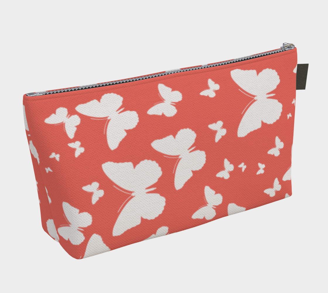 Butterflies in Coral and White Makeup Bag preview #2