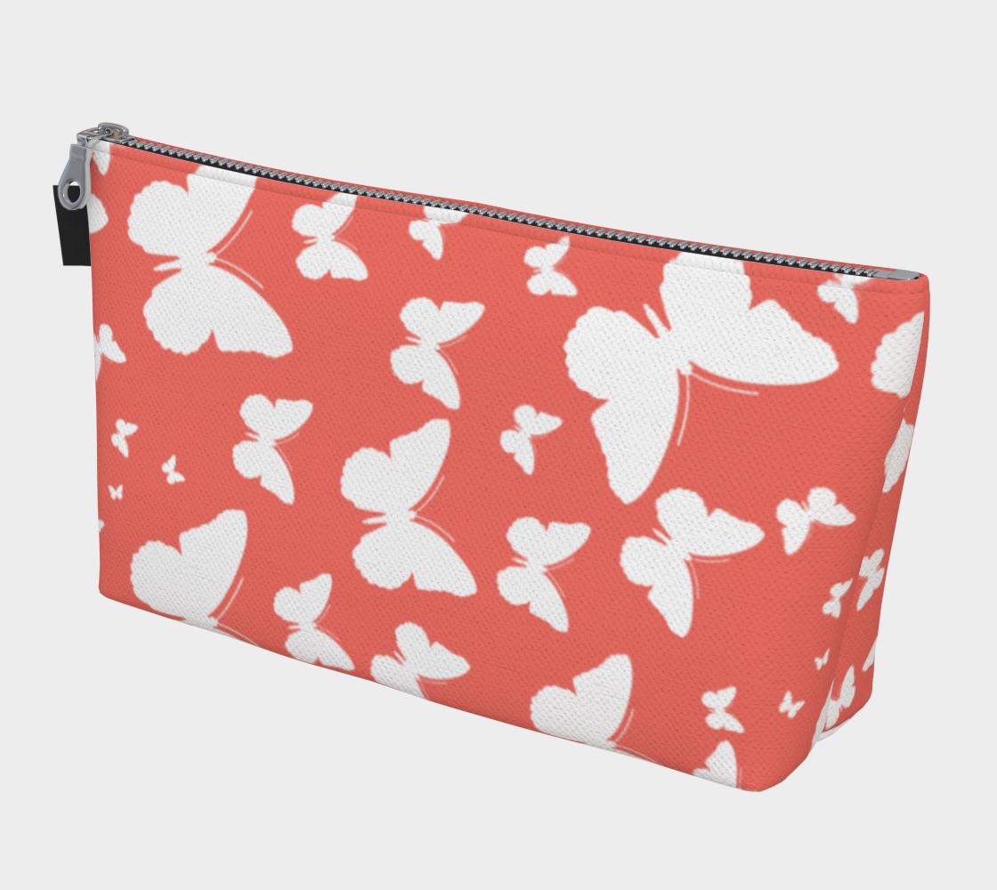 Butterflies in Coral and White Makeup Bag preview #1