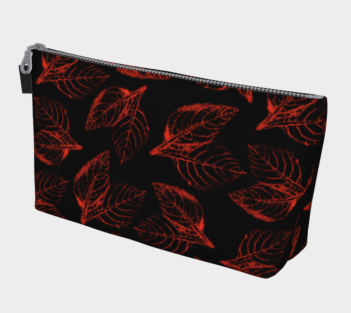 Aperçu de Makeup Bag * Abstract Floral Travel Pouch * Flowered Cosmetics Bag * Red on Black Amaranth Leaves Watercolor Impressions  Design