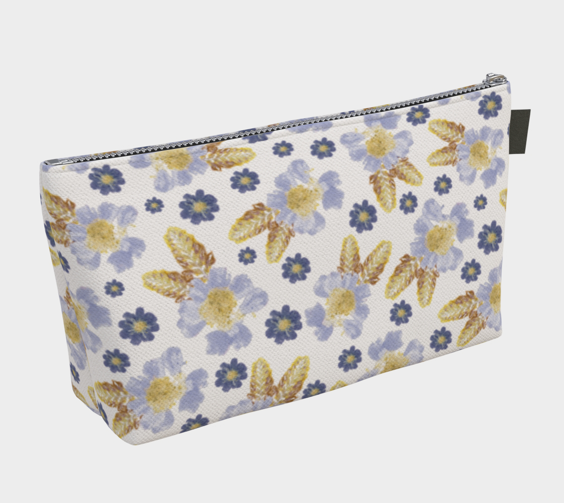 Aperçu de Makeup Bag * Abstract Floral Travel Pouch * Flowered Cosmetics Bag * Blue Cosmos Crocosmia Watercolor Impressions  Design #2