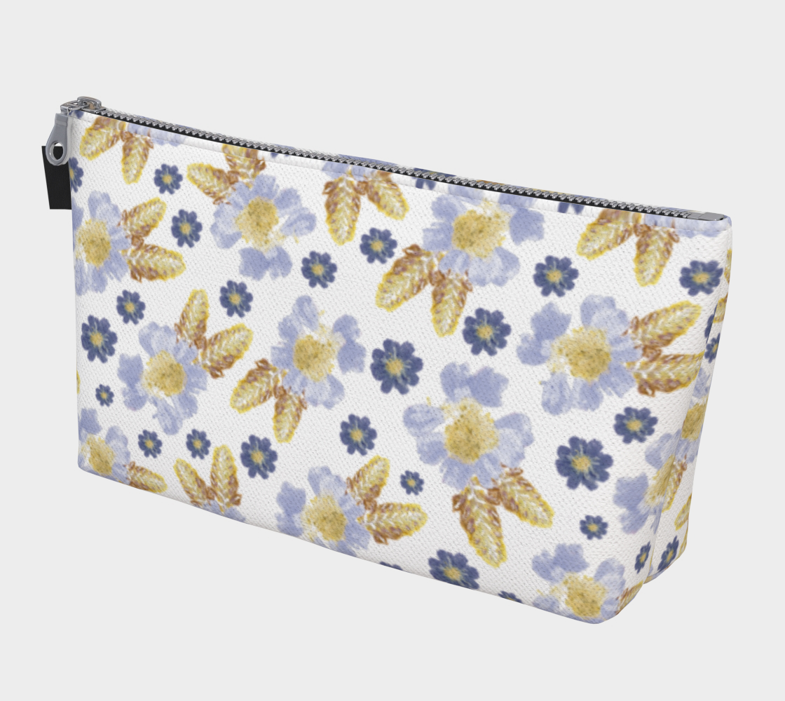 Makeup Bag * Abstract Floral Travel Pouch * Flowered Cosmetics Bag * Blue Cosmos Crocosmia Watercolor Impressions  Design preview