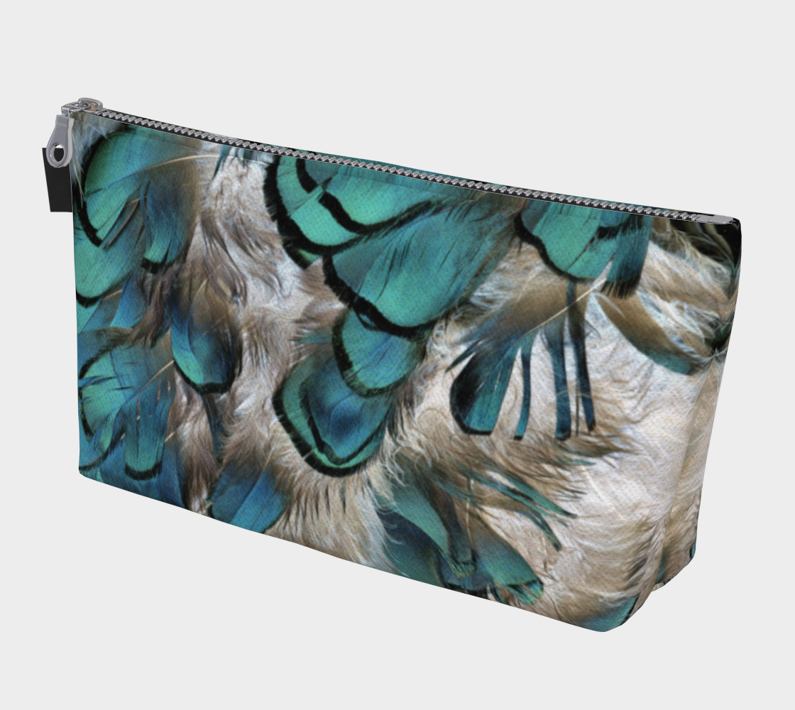 Makeup Bag * Blue Grey Pheasant Feathers Printed Cosmetics Pouch * Travel Organizer preview