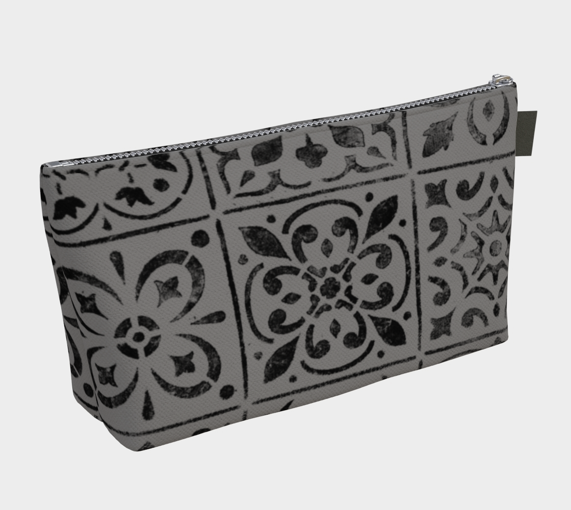 Makeup Bag * Abstract Geometric Gray Black Moroccan Tile Print * Cosmetics Pouch Travel Organizer preview #2