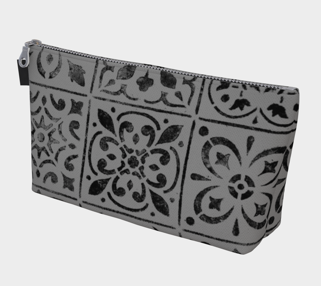 Aperçu de Makeup Bag * Abstract Geometric Gray Black Moroccan Tile Print * Cosmetics Pouch Travel Organizer