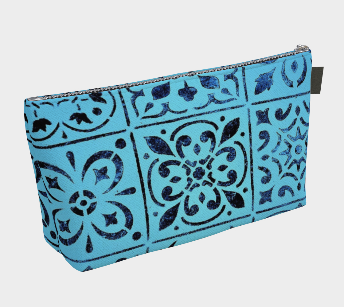 Makeup Bag * Blue Moroccan Tile Print Cosmetics Pouch * Abstract Geometric Travel Tote  preview #2