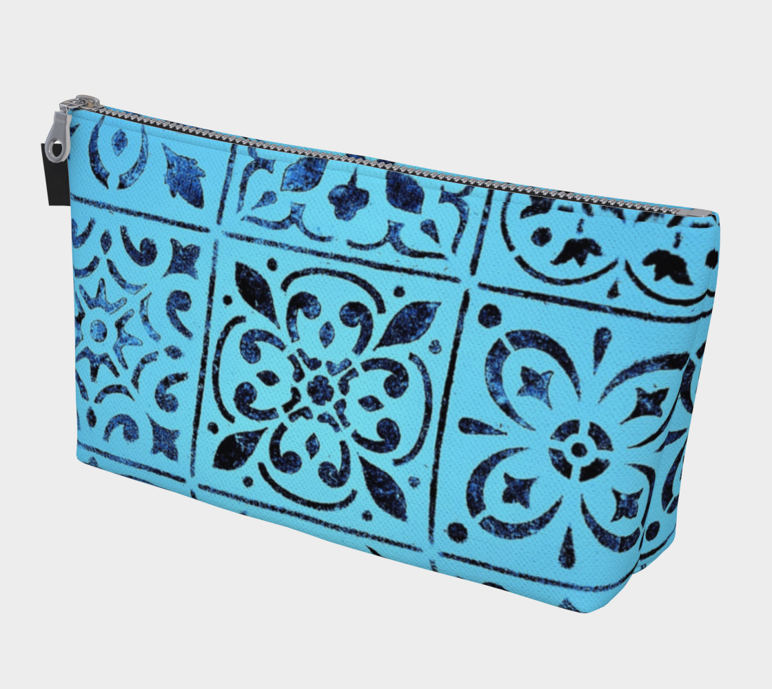 Makeup Bag * Blue Moroccan Tile Print Cosmetics Pouch * Abstract Geometric Travel Tote  preview