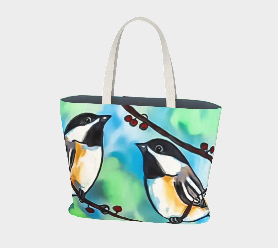 Watercolour Chickadees Large Tote Bag preview