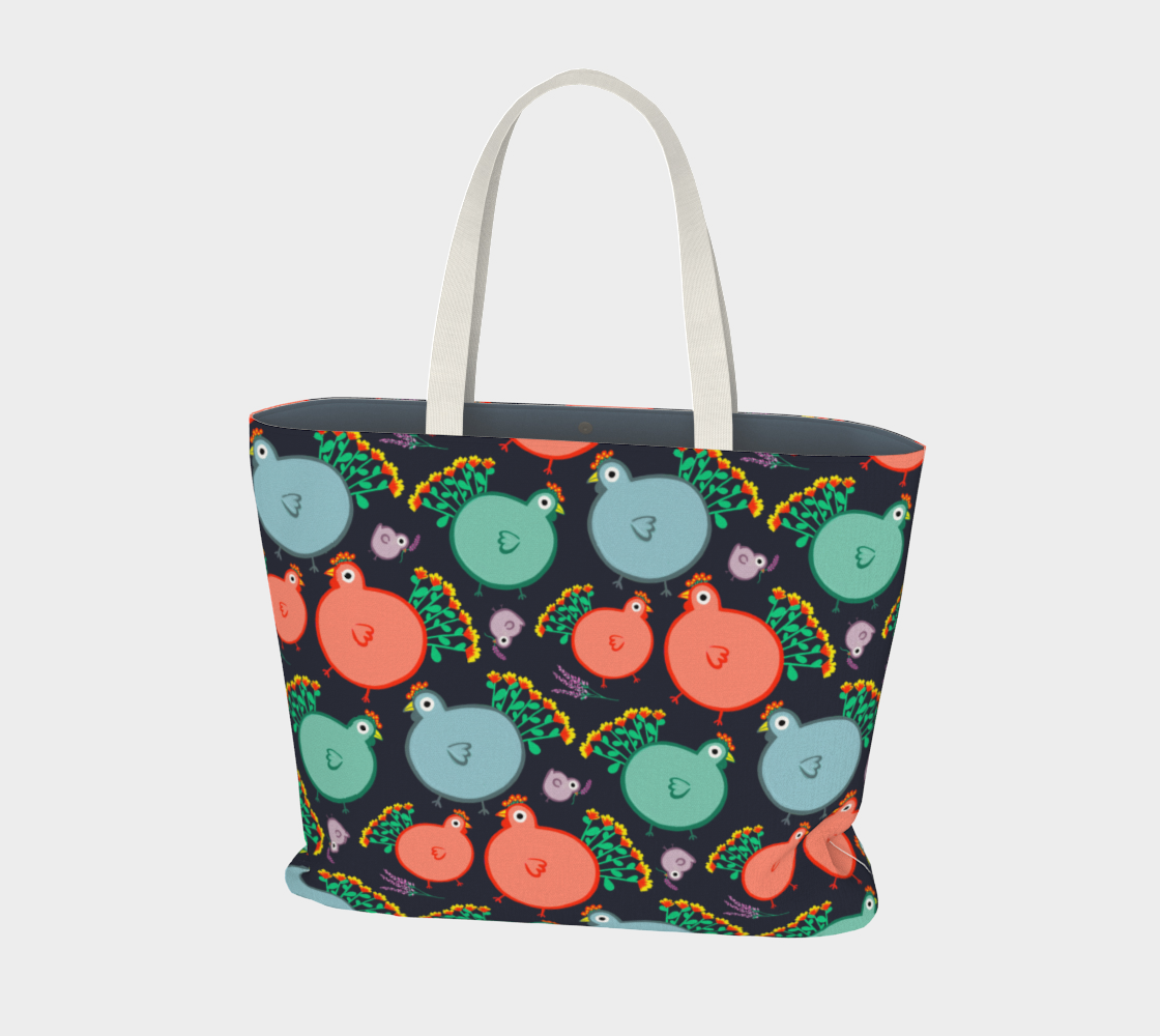 Quirky Chickens Large Tote preview