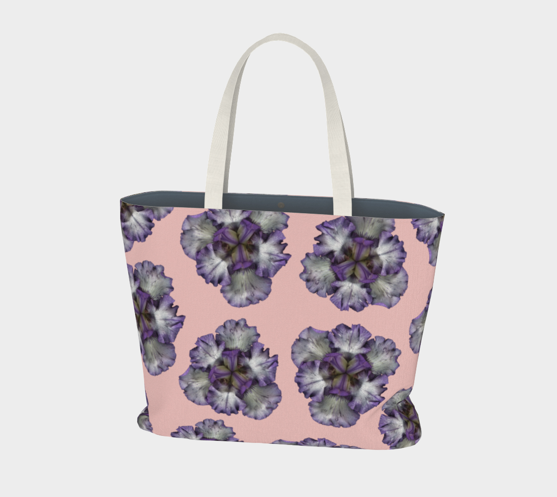 Aperçu de Large Tote Bag * Pink Floral Oversized Shopping Bag * Flowered Shoulder Tote * Purple Bearded Iris Blossoms