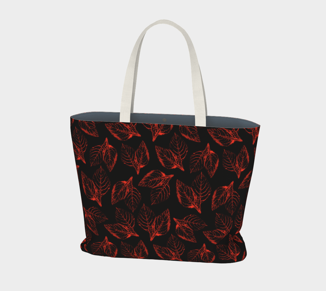 Aperçu de Large Tote * Floral Big Tote Bag * Red Black Flowered Tote * Red Amaranth Leaves