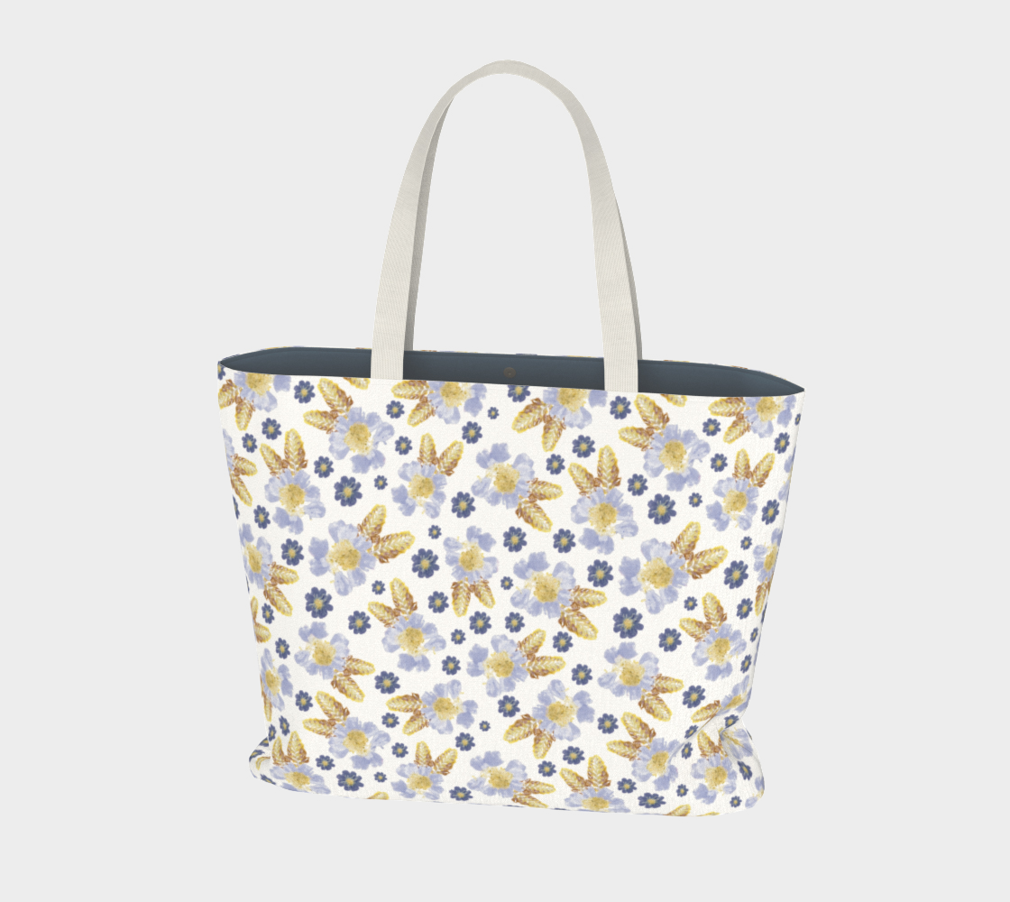 Large Tote * Floral Big Tote Bag * Blue Cosmos Crocosmia  Watercolor Impressions preview