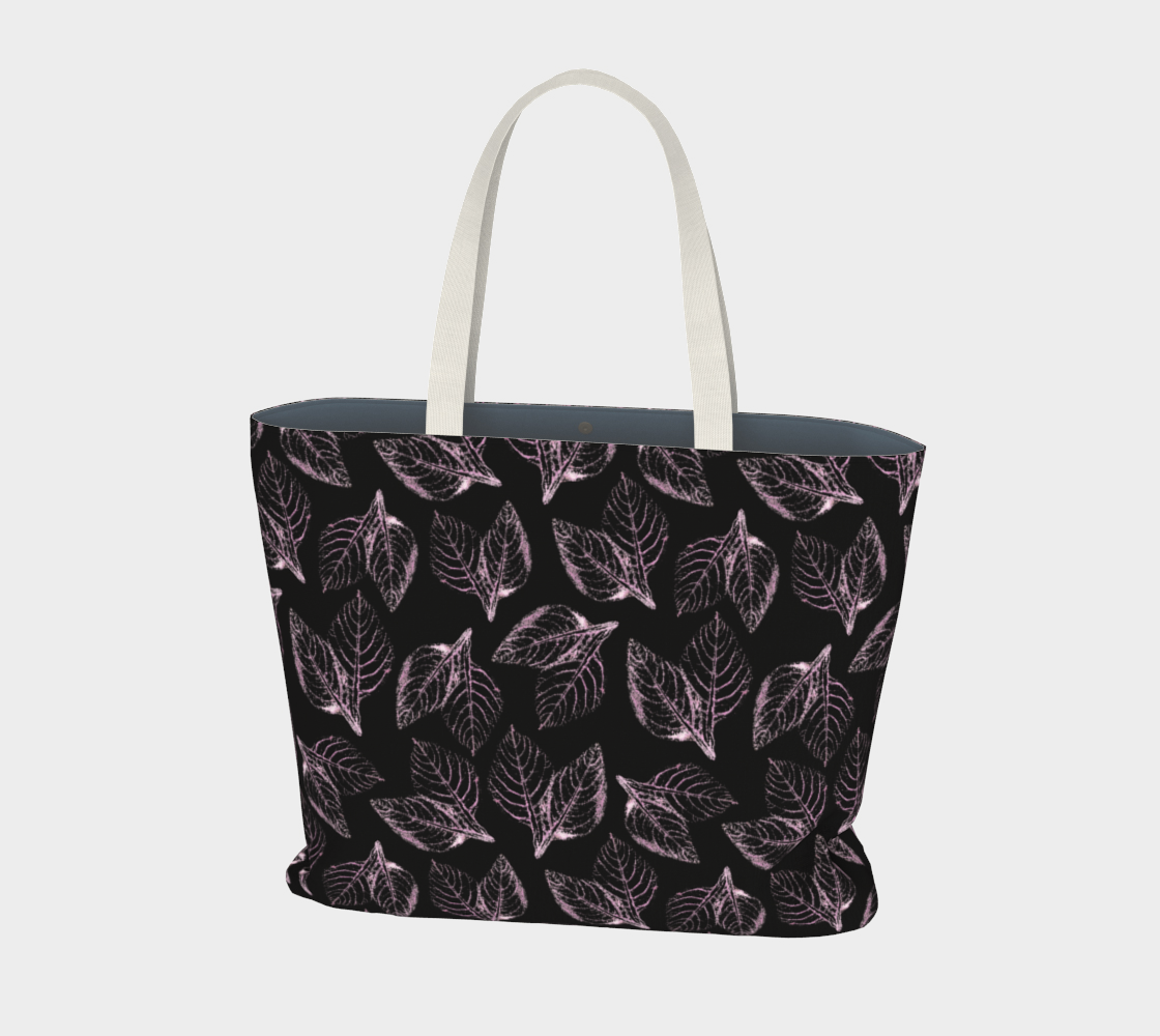 Aperçu de Large Tote Bag * Pink Black Floral Oversized Shopping Bag * Flowered Shoulder Tote * Pink Amaranth on Black Watercolor Impression