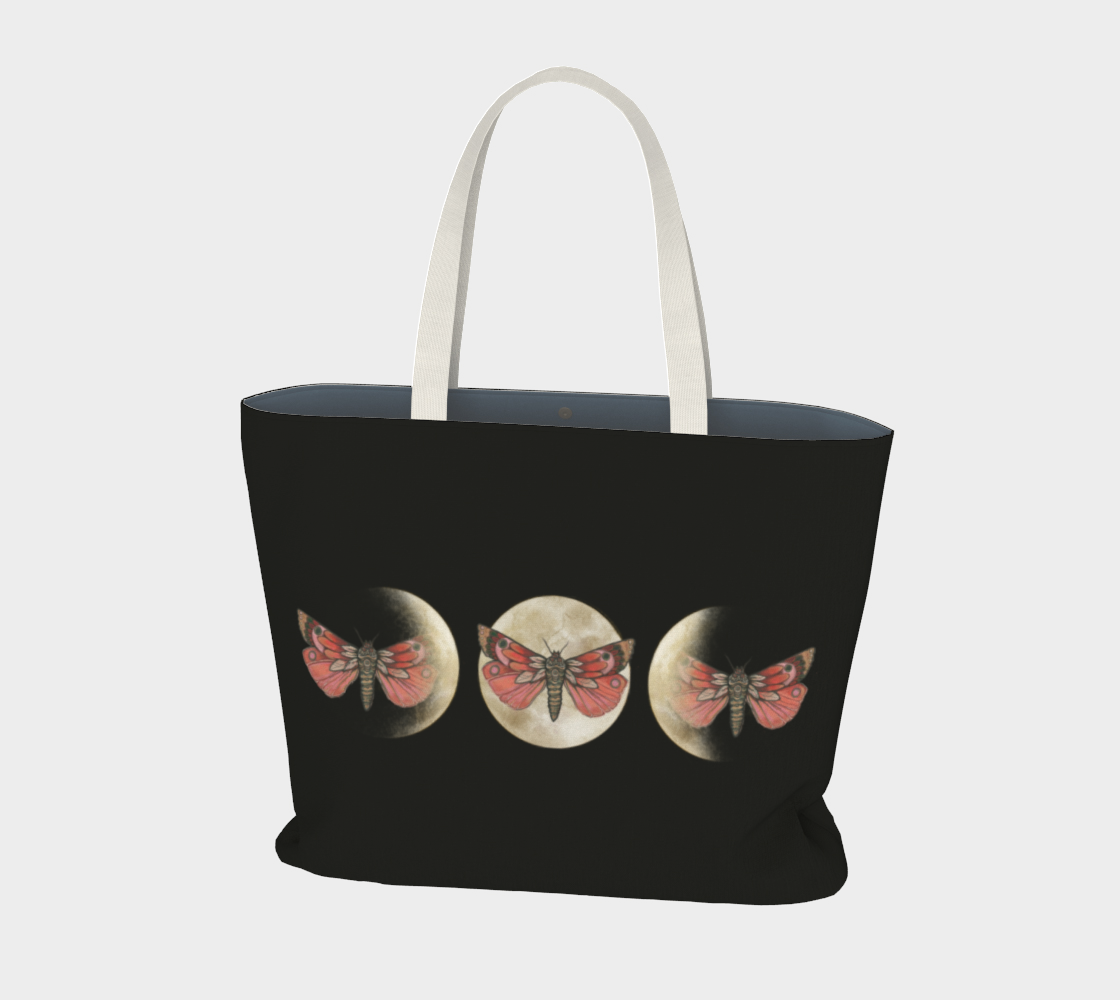 Moth Phases Moon Bag Black Cotton Large preview