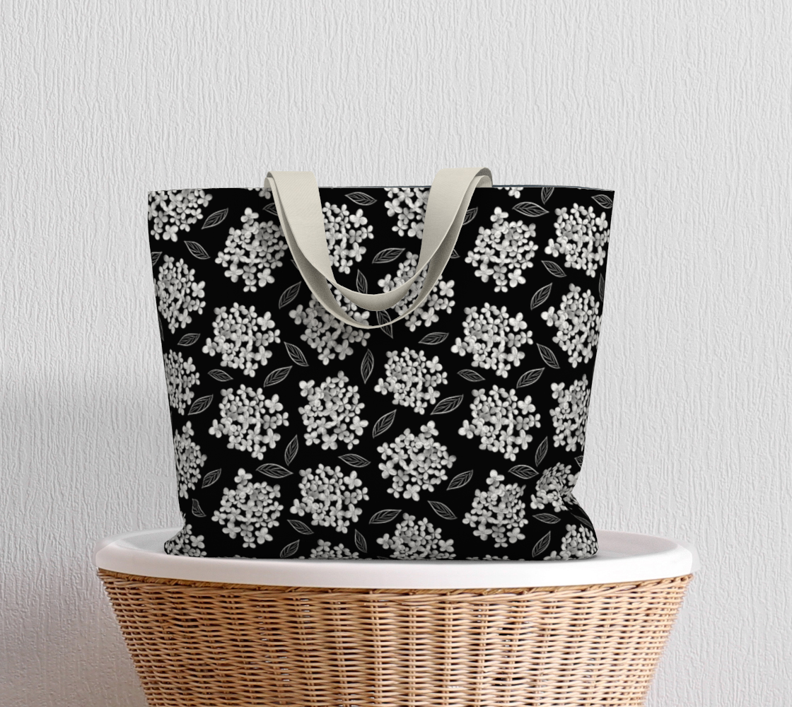 Large Tote * Floral Big Tote Bag * White Hydrangea on Black * Pristine  Miniature #6