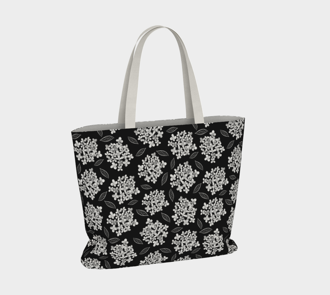 Aperçu de Large Tote * Floral Big Tote Bag * White Hydrangea on Black * Pristine  #4