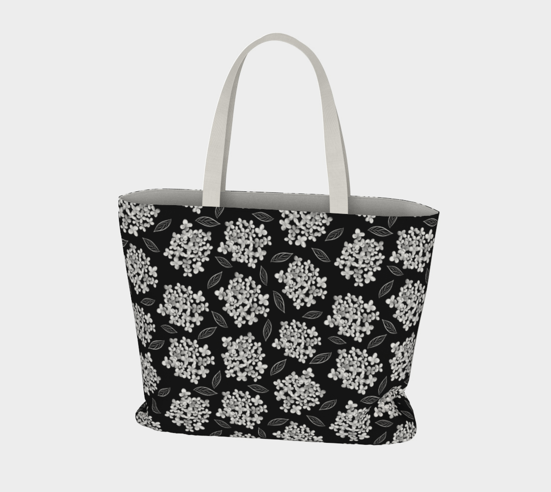 Large Tote * Floral Big Tote Bag * White Hydrangea on Black * Pristine  Miniature #4