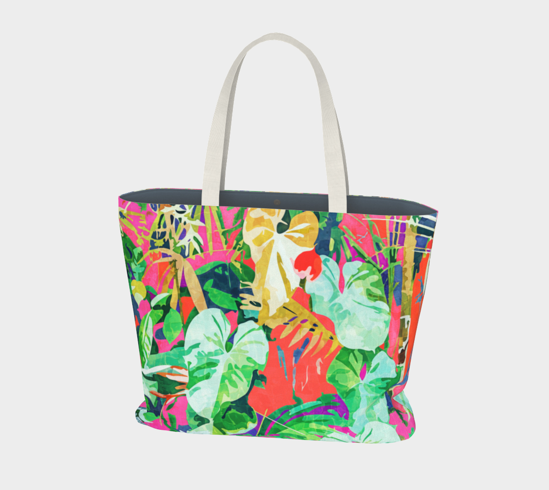 Find Me Where The Tropical Things Are | Jungle Botanical Palm Colorful Painting Large Tote Bag preview
