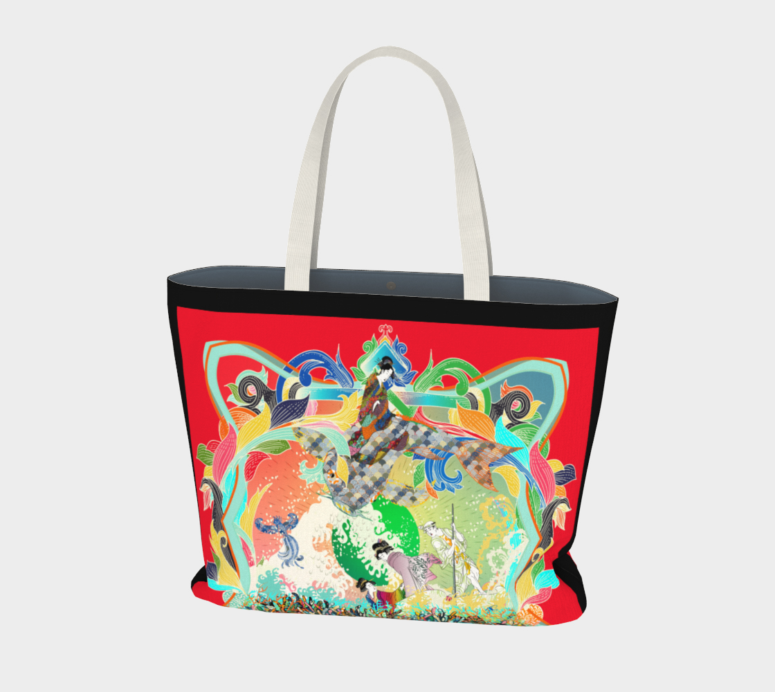 Japanese Geishas Red-Black Large Tote Bag preview