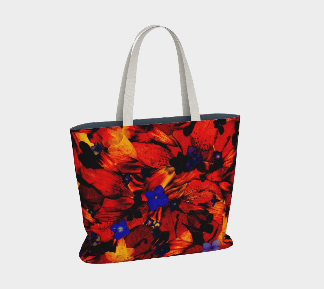 Aperçu de Large Tote Bag * Colorful Vibrant Red Blue Yellow Purple Floral Travel Tote* Multicolor Flowered Tote Bag * Chaos125 #2