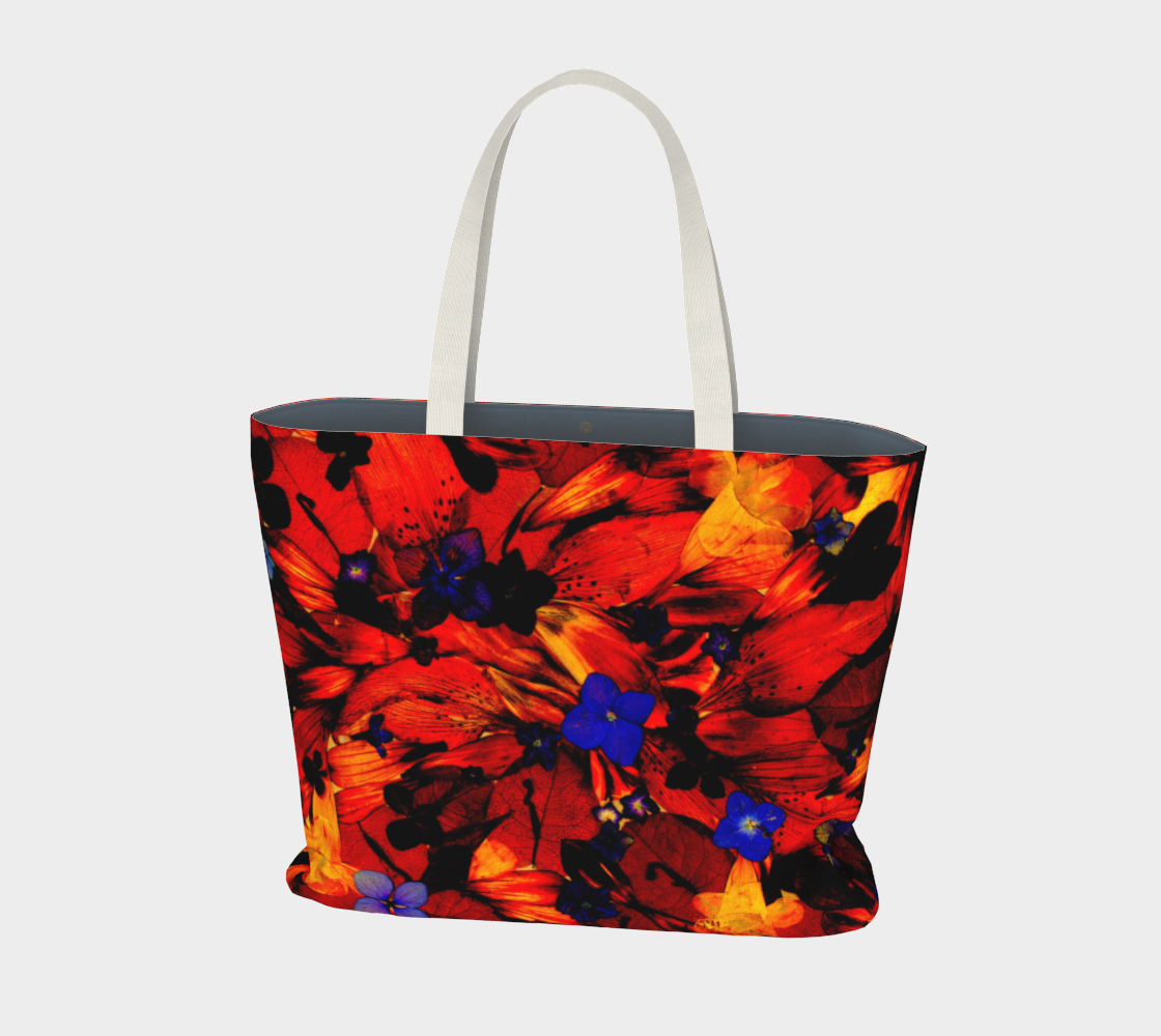Aperçu de Large Tote Bag * Colorful Vibrant Red Blue Yellow Purple Floral Travel Tote* Multicolor Flowered Tote Bag * Chaos125 #1