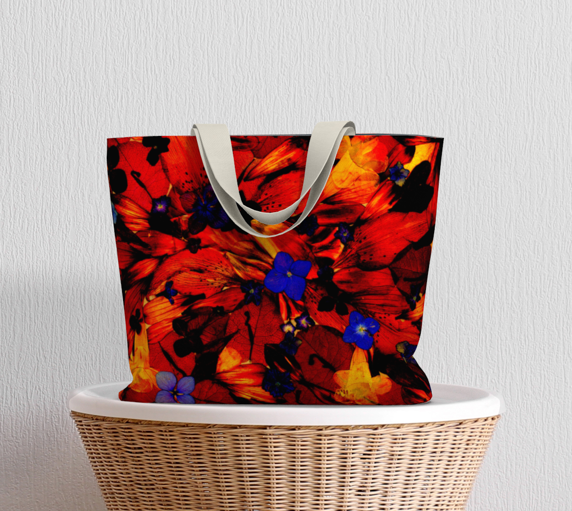 Aperçu de Large Tote Bag * Colorful Vibrant Red Blue Yellow Purple Floral Travel Tote* Multicolor Flowered Tote Bag * Chaos125 #5