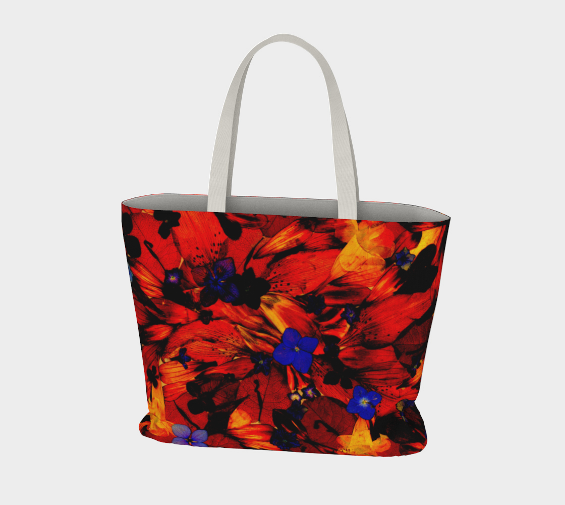 Large Tote Bag * Colorful Vibrant Red Blue Yellow Purple Floral Travel Tote* Multicolor Flowered Tote Bag * Chaos125 Miniature #4