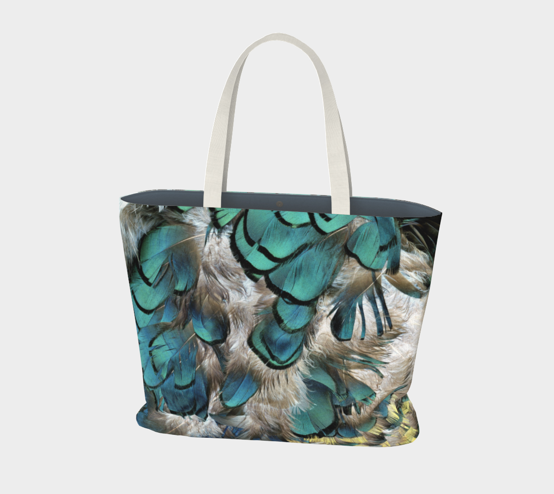 Large Tote Bag * Blue Grey Pheasant Feather Travel Tote preview