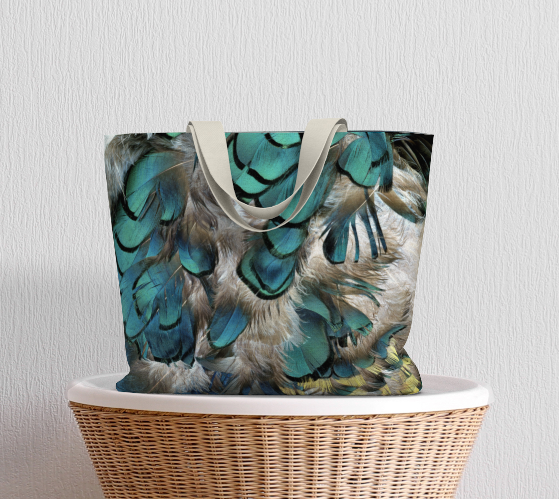Aperçu de Large Tote Bag * Blue Grey Pheasant Feather Travel Tote #5