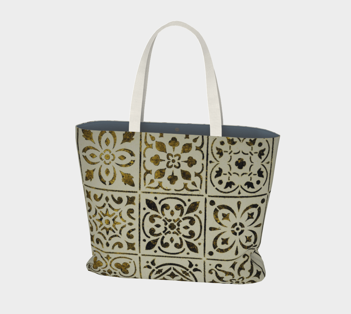 Large Tote * Black Gold White Moroccan Tile Print * Abstract Geometric Design  preview