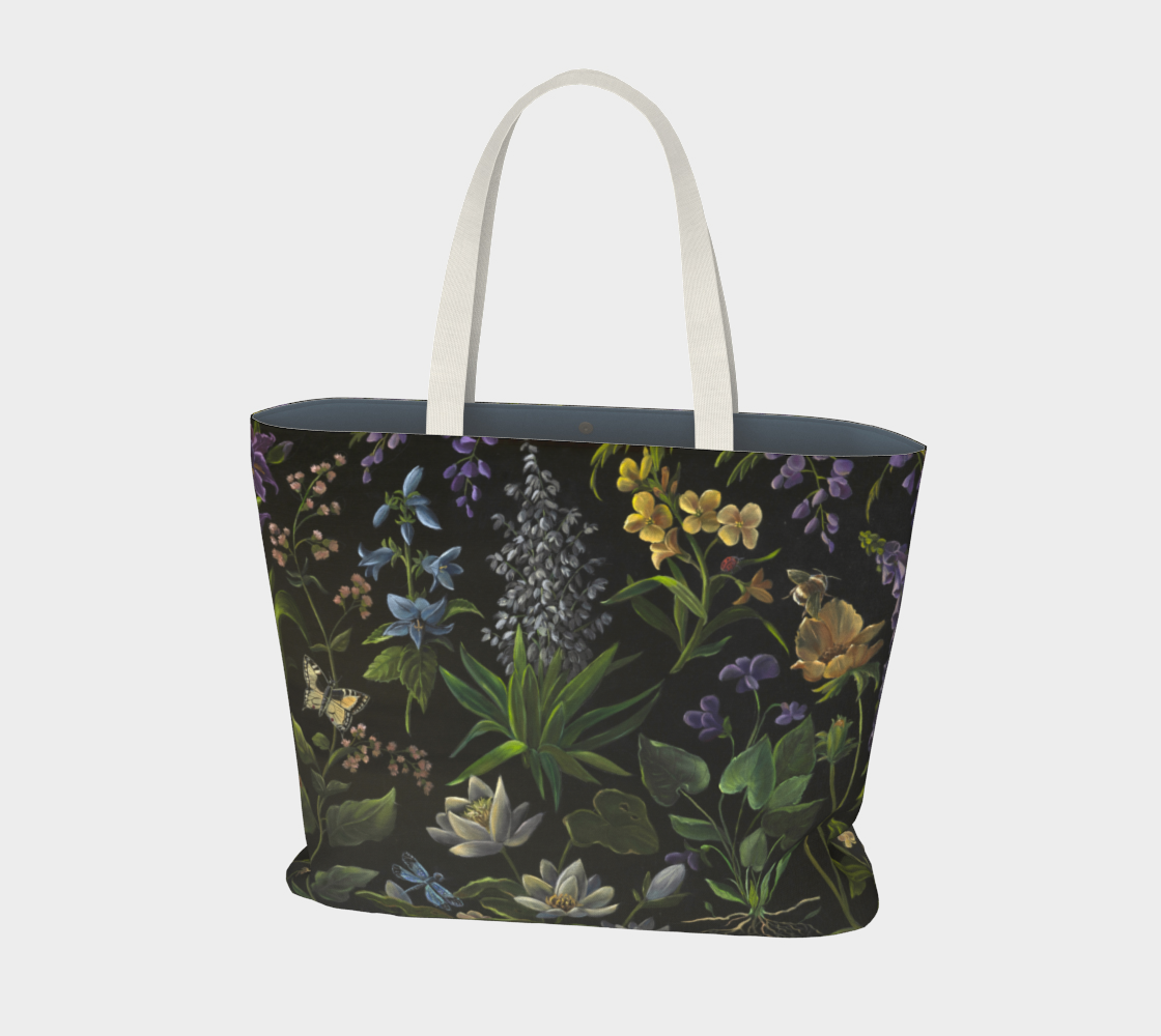 Botanical Dark Theme Large Tote Bag preview