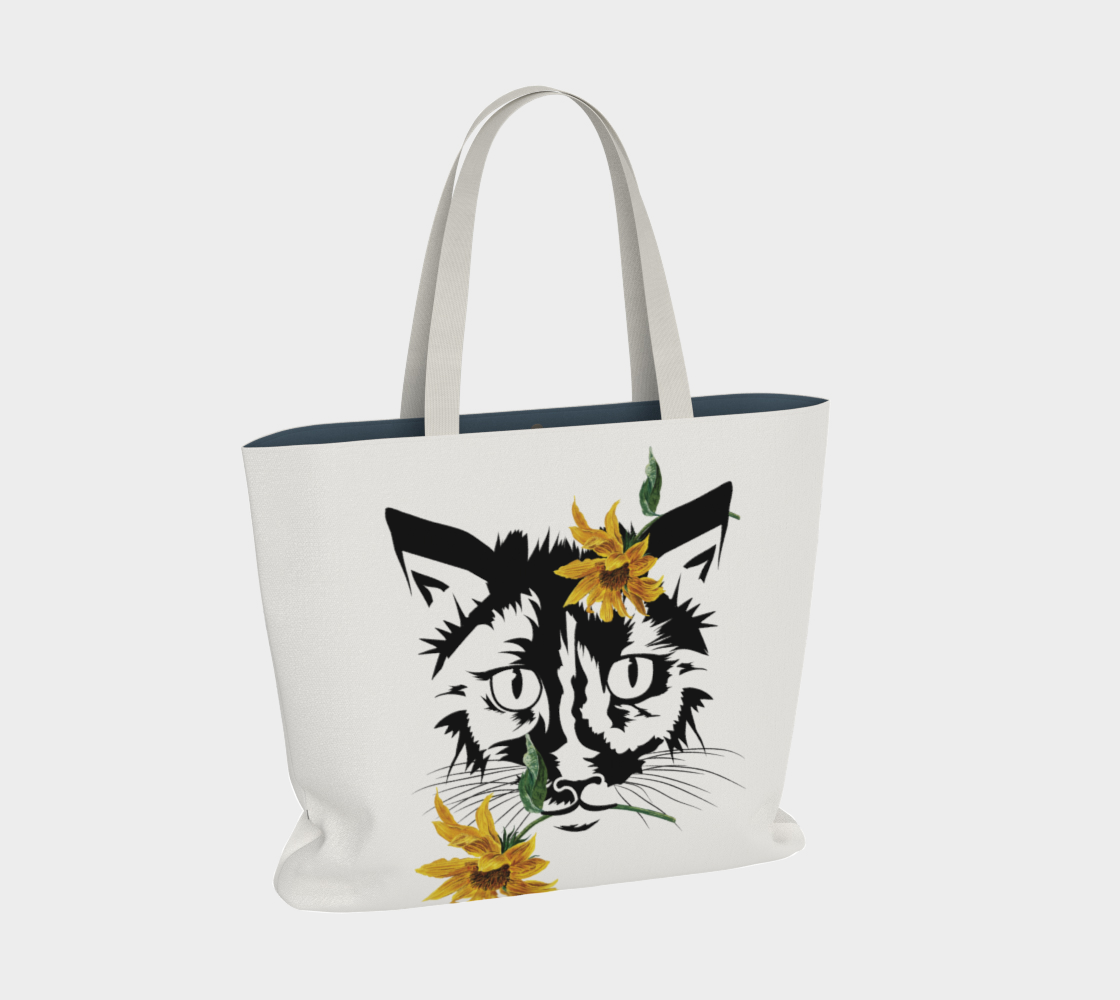 Cat with Sunflowers on White preview #2