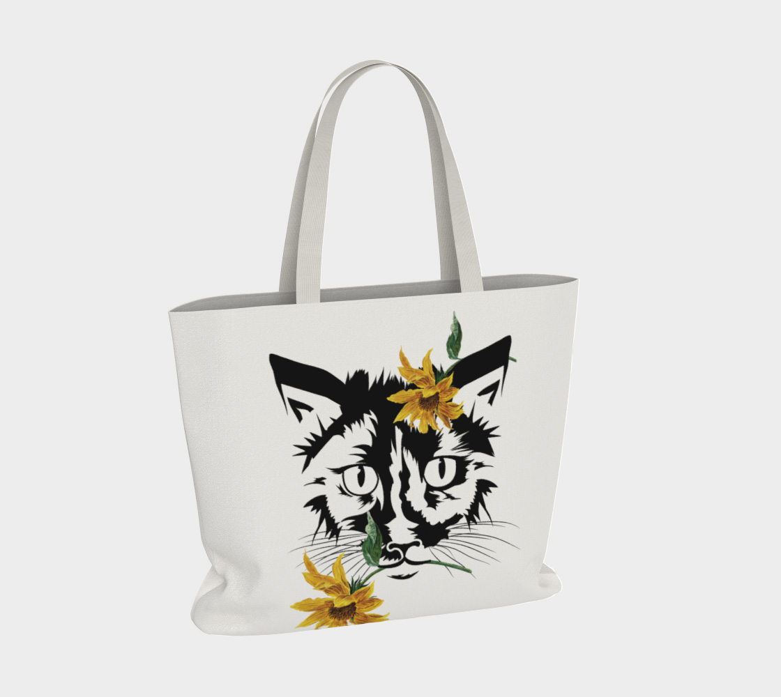 Cat with Sunflowers on White preview #4