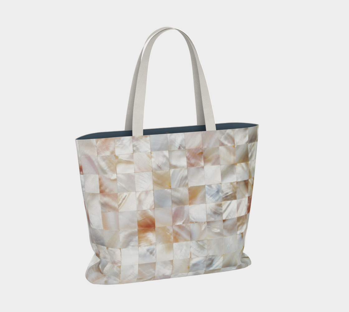 Aperçu de Mother of Pearl, Exotic Tiles Photography, Neutral Minimal Geometrical Graphic Design Large Tote Bag #2