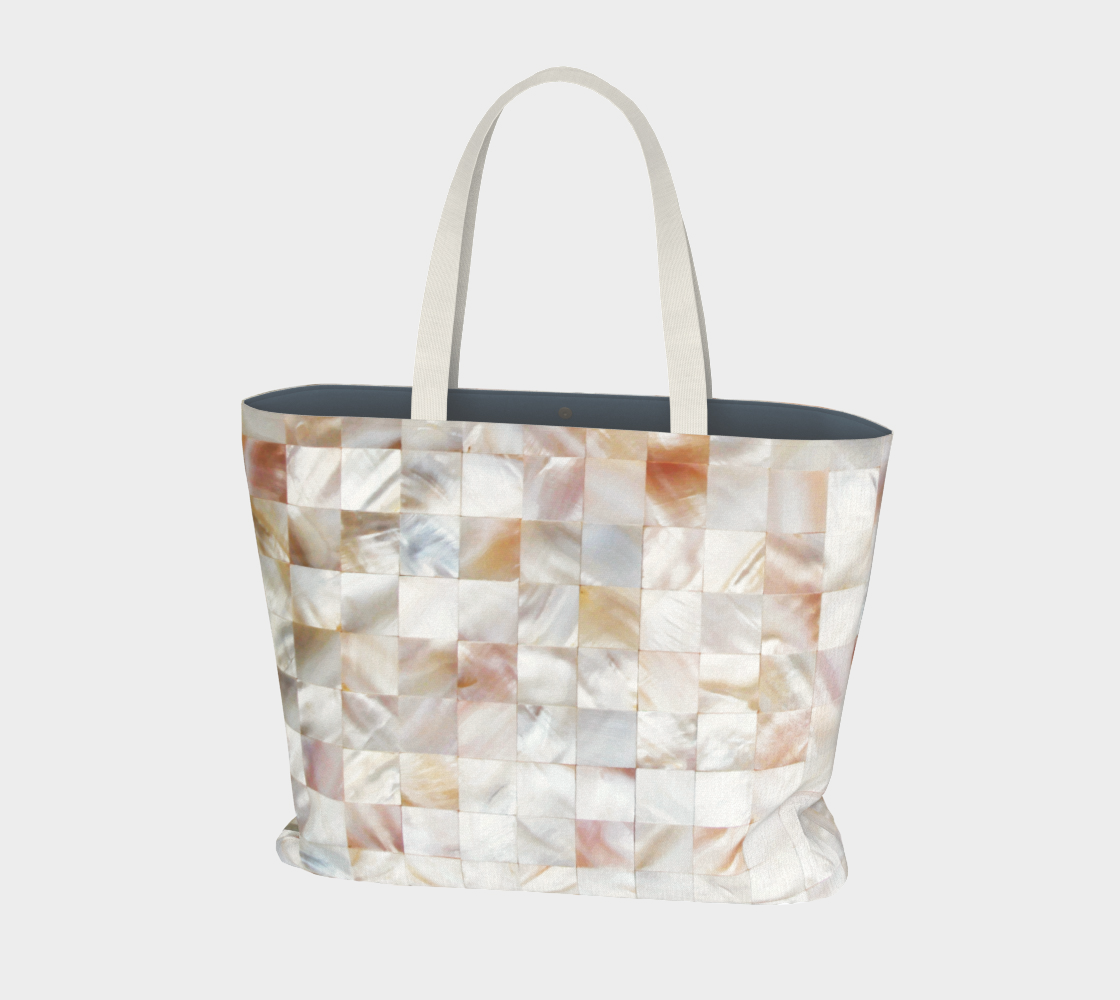 Aperçu de Mother of Pearl, Exotic Tiles Photography, Neutral Minimal Geometrical Graphic Design Large Tote Bag