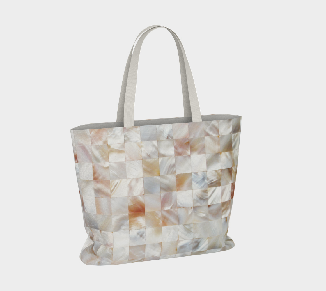 Aperçu de Mother of Pearl, Exotic Tiles Photography, Neutral Minimal Geometrical Graphic Design Large Tote Bag #4