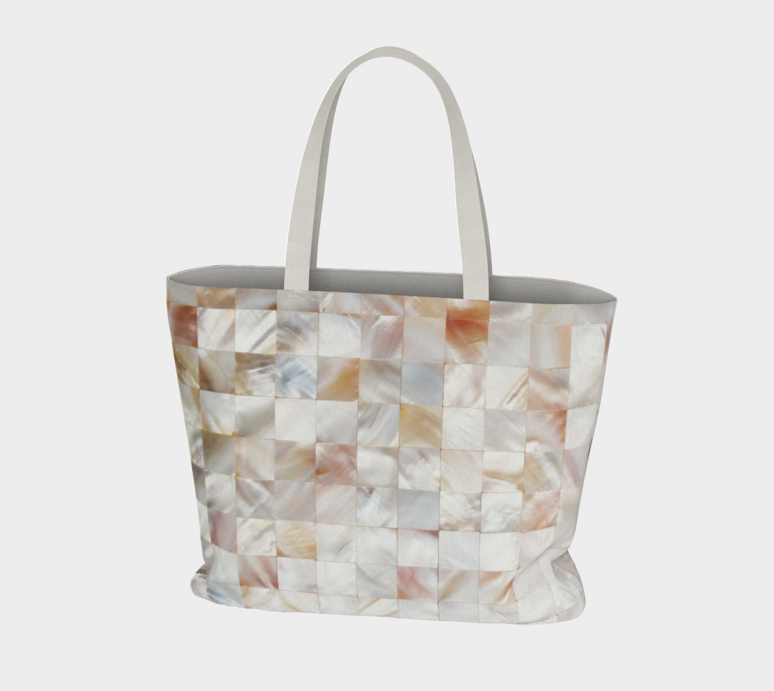 Mother of Pearl, Exotic Tiles Photography, Neutral Minimal Geometrical Graphic Design Large Tote Bag Miniature #4