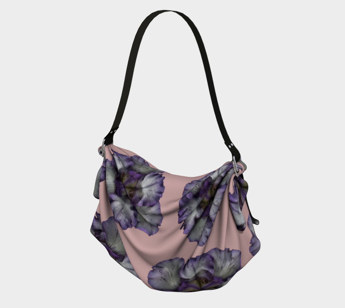 Aperçu de Origami Tote * Pink Floral Versatile Tote Bag * Flowered Multi-use Purse * Purple Bearded Iris lossoms