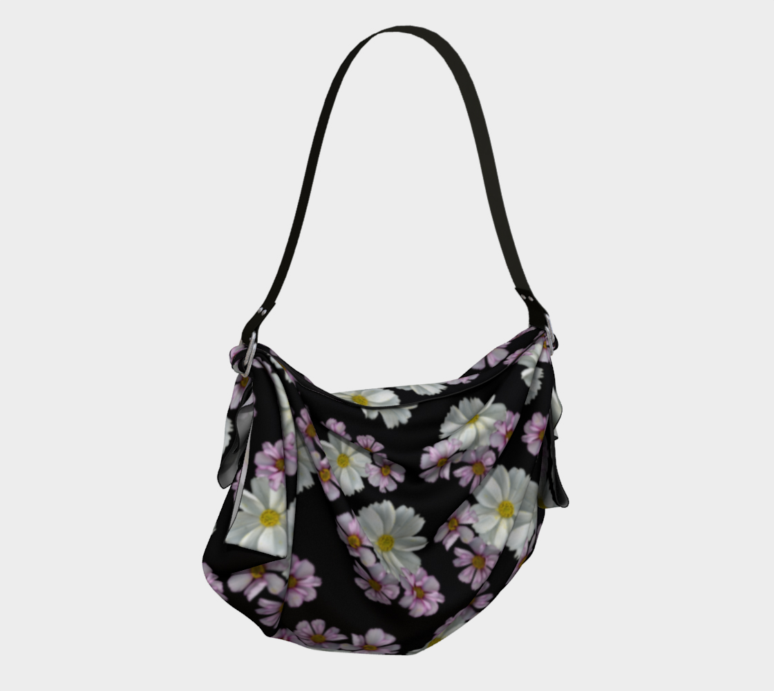 Aperçu de Origami Tote * Abstract Black Floral Shoulder Bag *Pink Purple White Cosmos Blossoms #2