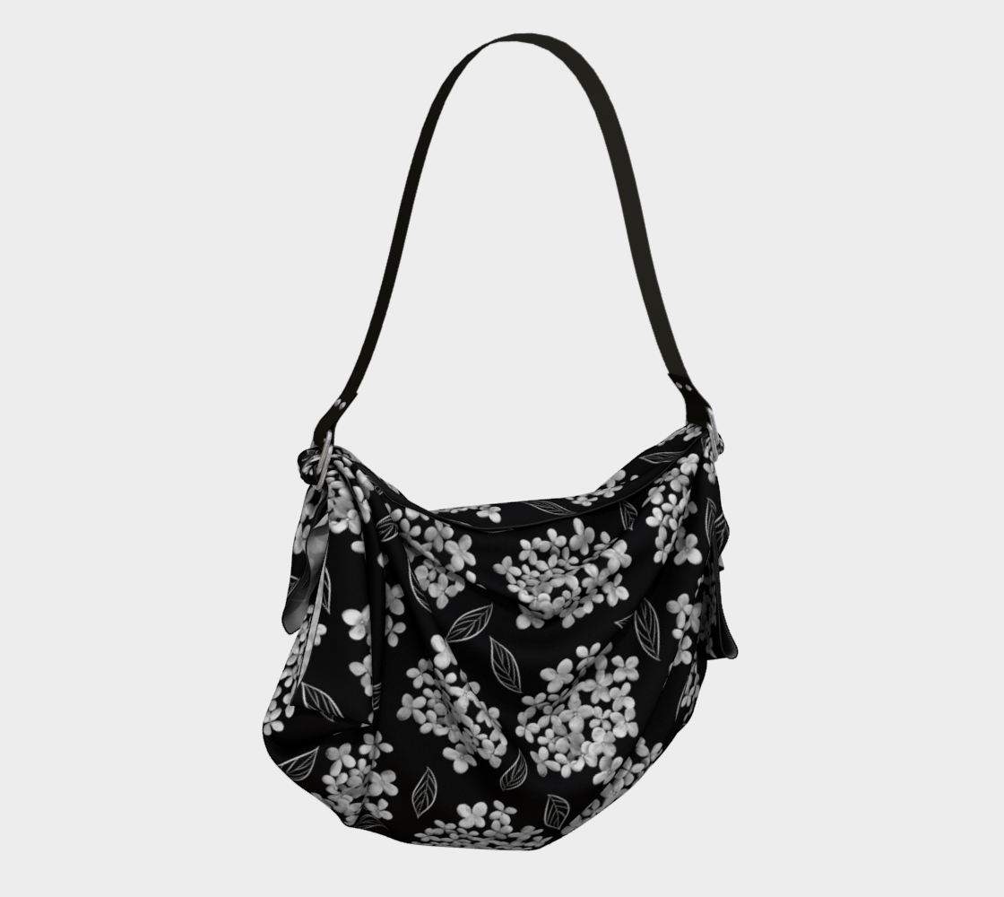 Origami Tote * Abstract Black Floral Shoulder Bag *White Hydrangea on Black  Miniature #3
