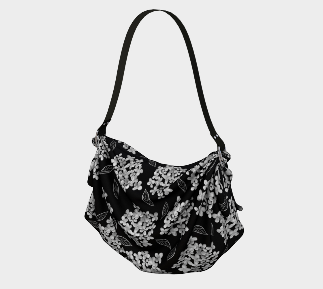 Origami Tote * Abstract Black Floral Shoulder Bag *White Hydrangea on Black  preview