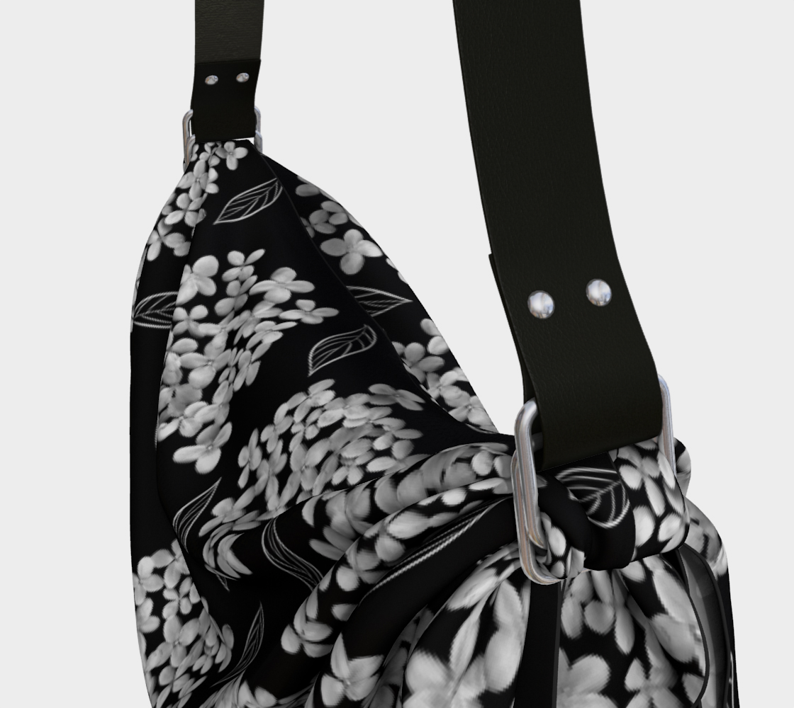 Origami Tote * Abstract Black Floral Shoulder Bag *White Hydrangea on Black  Miniature #4