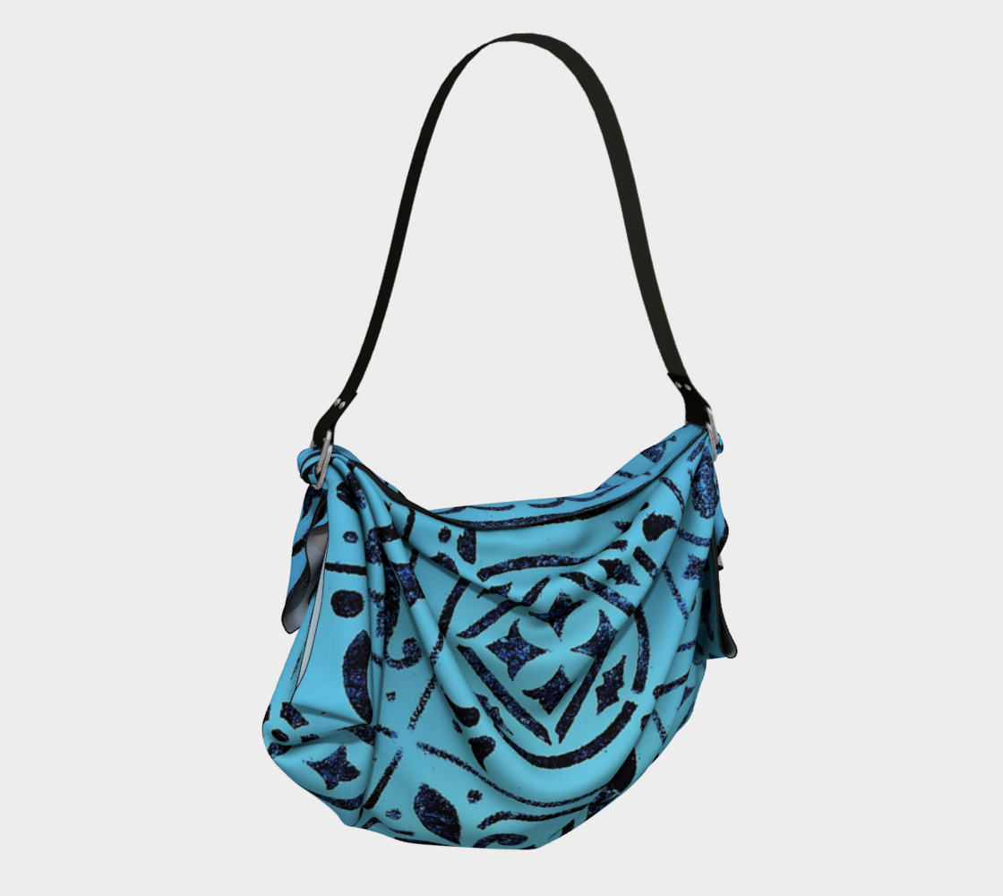 Origami Tote * Blue Moroccan Tile Print Shoulder Bag * Abstract Geometric Design preview #2