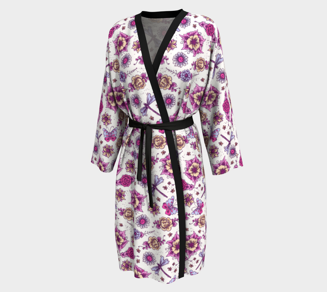 Fuchsia N Periwinkle Dragonflies Butterflies Peignoir preview
