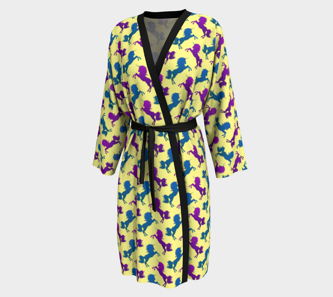 Aperçu de Purple & Blue Unicorn Pattern on Light Yellow Peignoir AWSD