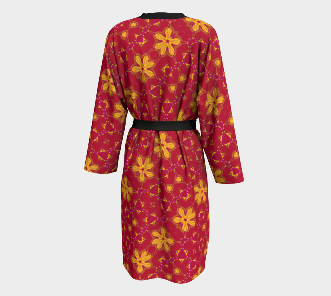 Aperçu de Boho Red and Yellow Floral Print Peignoir Robe #2