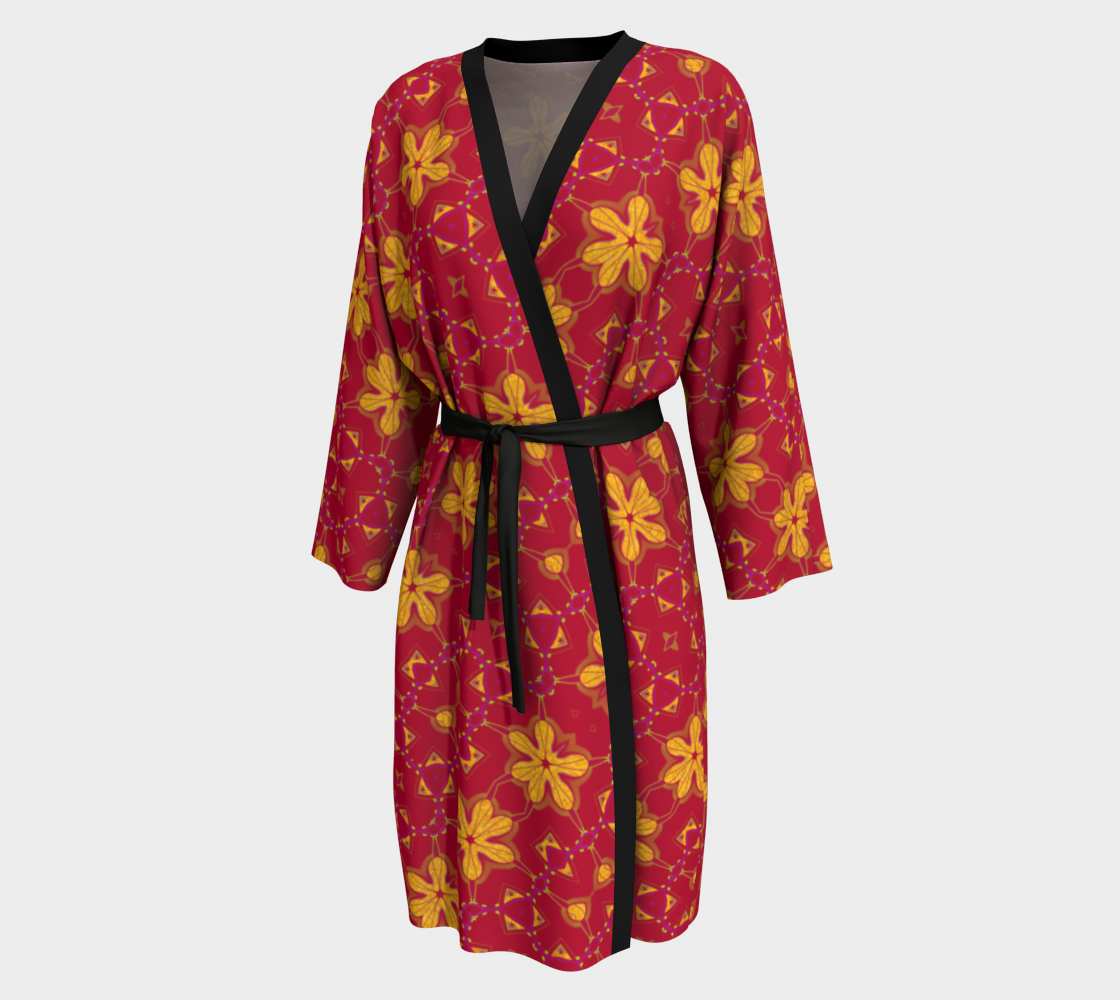 Aperçu de Boho Red and Yellow Floral Print Peignoir Robe