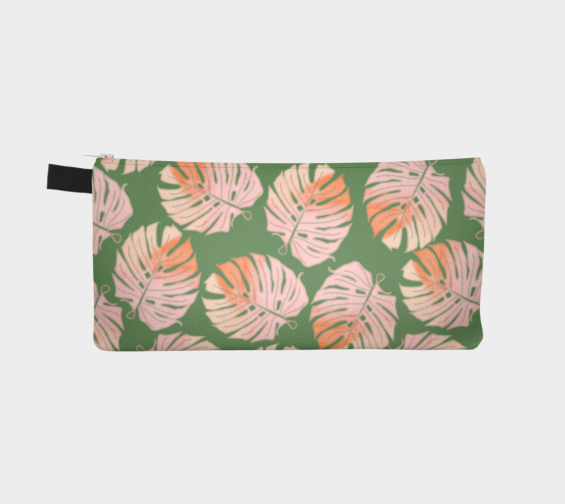 Tropical Leafs in Green and Coral Pencil Case preview #2