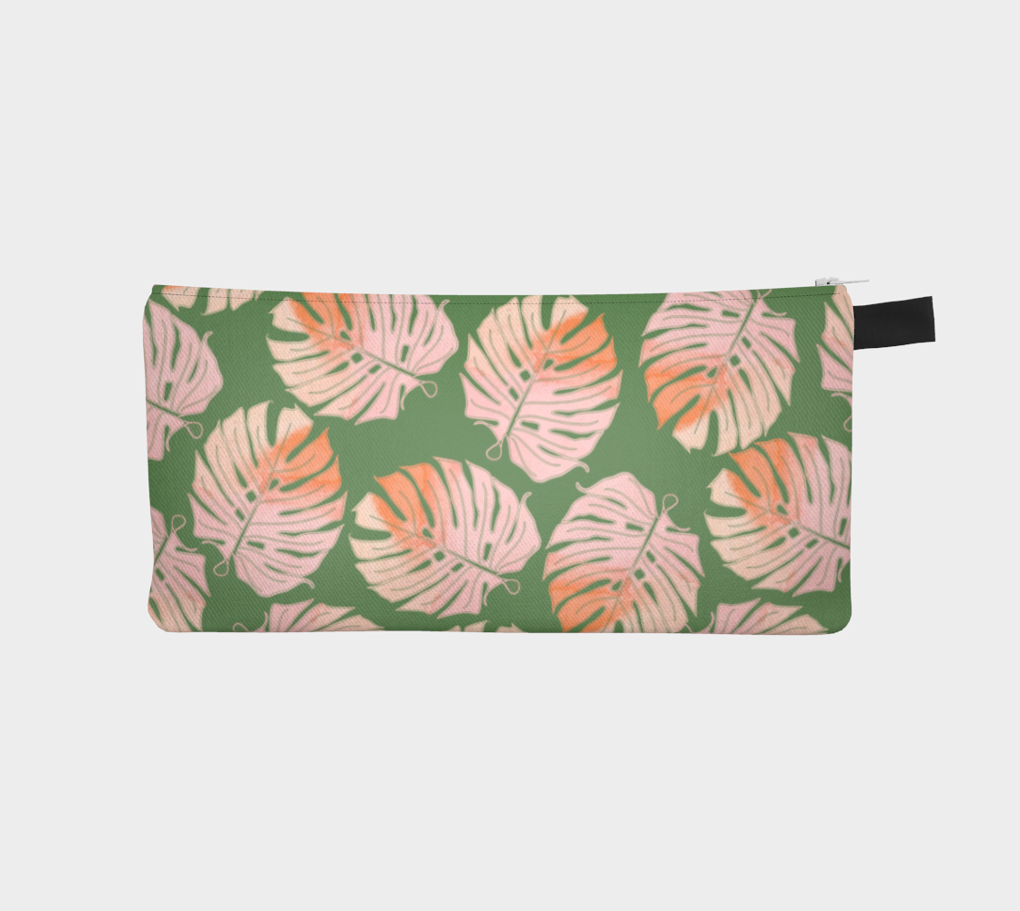 Tropical Leafs in Green and Coral Pencil Case preview #1
