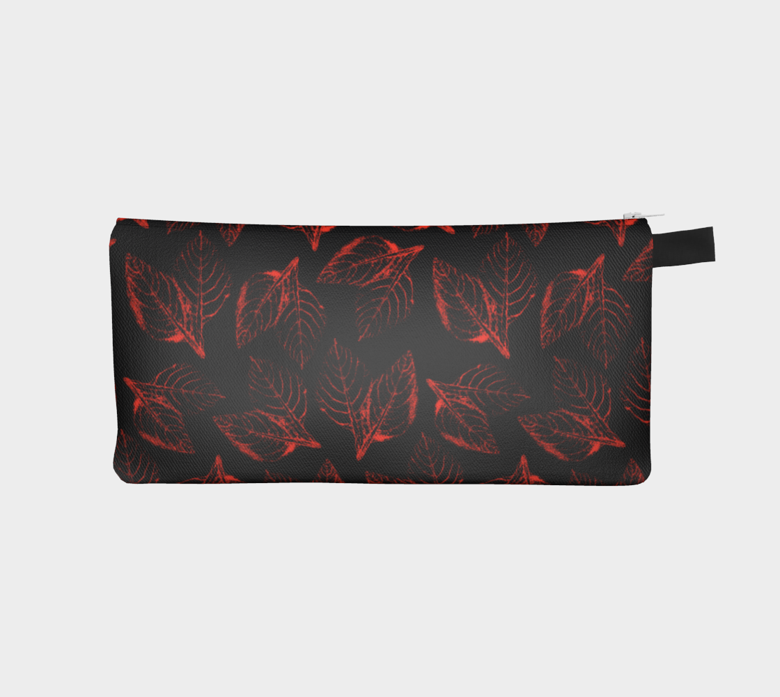 Aperçu de Pencil Case * Abstract Red Black Floral Makeup Pouch * Small Travel Organizer Bag * Red Amaranth Leaves Watercolor Impressions Design